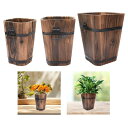 木製バケツプランターフラワーポット多目的素朴な植物コンテナキッチン窓辺リビングルーム屋内/屋外用