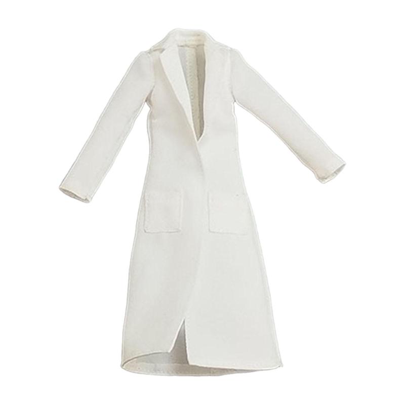 1:12スケールの白いロングコートの人形の服の写真コレクションミニドレスアップ