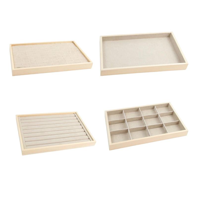 積み重ね可能なジュエリートレイOragnizerストレージディスプレイインサートケースコンテナウッドブレスレットネックレスリング引き出しジェムストーン用多目的