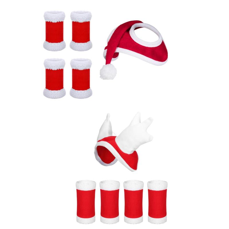 4x 馬脚ラップ 馬用クリスマス帽子 厚手ヘッドピース ヘッドウェア フライレッグブーツ レッグガード パレードドレスアップ 家畜コスプレ用
