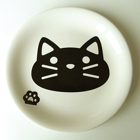 猫好き 猫雑貨 食器 ディッシュプレート 陶器 ディッシュ プレート 白 大 皿 猫 ねこ 可愛い 黒猫 ホワイト CAT 送料無料