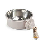 Kingsie ペットボウル ハンガー ゲージ用 フィーダー ステンレス製 取り外し可能 給食 給水器 餌入れ 猫 犬 うさぎ 小動物用 食器 (グレー)
