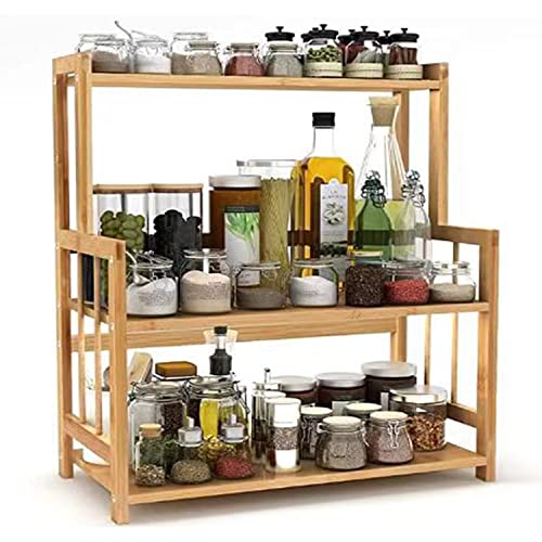 OIWAI キッチンラック 多機能のキッチン収納ラック 花棚 書棚 卓上整理 3段ナチュラル 省スペース 収納..