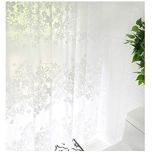 シャワーカーテン バスカーテン 防水防カビ加工 風呂 おしゃれ 目隠し 間仕切り 保温 取り付け簡単 (白い花, 120×180cm)