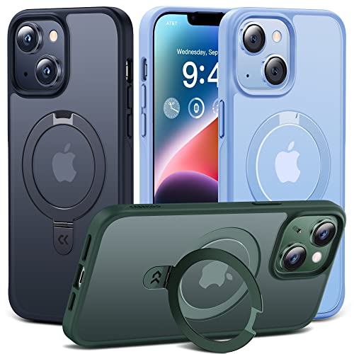 【利便性・スタンド・Magsafe】CASEKOO iPhone14 / 13 用 ケース 隠し収納式 米軍MIL規格 耐衝撃 SGS認証 薄形半透明 マット仕上げ 指紋防止 ストラップホール付き ワイヤレス充電対応 2023年新型 アイフォン 14/13 用 ケース 6.1インチ カバー（ブラック）