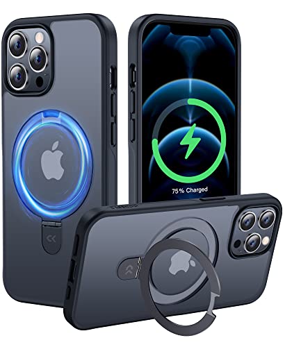 【利便性 スタンド Magsafe】CASEKOO iPhone12ProMax 用 ケース 隠し収納式 米軍MIL規格 耐衝撃 スマホケース 薄形半透明 マット仕上げ 指紋防止 ストラップホール付き ワイヤレス充電対応 2023年新型 アイフォン 12promaax 用 ケース 6.7インチ カバー（ブラック）