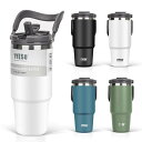 TYESO タンブラー ストロー付き 750ml コーヒー 水筒 魔法瓶 保温保冷 取っ手付ケトル 真空断熱 二重構造 広口 大容量 直飲み 漏れない ホームオフィス アウトドア 女の子 男の子 ホワイト(3)