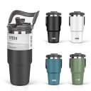 TYESO タンブラー ストロー付き 600ml コーヒー 水筒 魔法瓶 保温保冷 取っ手付ケトル 真空断熱 二重構造 広口 大容量 直飲み 漏れない ホームオフィス アウトドア 女の子 男の子 ブラック