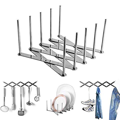 蓋収納 シンク下 伸縮鍋蓋 &フライパンスタンド 皿収納、水切りラック 食器棚用 (1本)
