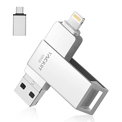 Vackiit 【MFi認証取得】iPhone用USBメモリー 128GB USBフラッシュドライブ 高速USB 3.0 フラッシュメモリー スマホ データ保存 写真 バックアップ lightningコネクタ搭載 iPhone/iPad/PC/Android/Mac兼用 容量不足解消 パスワード保護 iPad Air/mini/ iPhone 14/14 pro/13/1