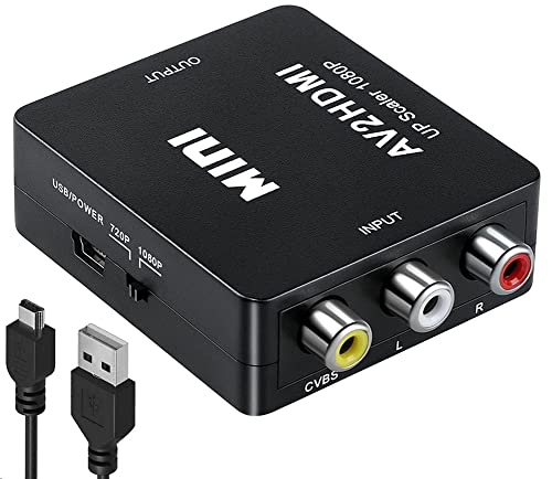 RCA to HDMI 変換コンバーター AV to HDMI 変換コンバーター アナログ RCA コンポジット （赤 白 黄） 3色端子 hdmi 変換アダプタ 古いDVDレコーダー カセットデッキ TV Box 古いゲーム機（PS1 PS2 PSP SFC Wii N64）など機器に対応 1080P/720P切り替え (AV2HDMI)