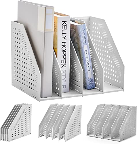hengshao A4 ファイルボックス ファイルスタンド 本立て ブックスタンド オフィス 文具 収納 折りたたみ式 4段 デスク上置棚 卓上棚 卓上書類収納 事務用品 伸縮自在 倒れない (ホワイト, 4段)