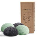 myHomeBody 天然 こんにゃく 洗顔スポンジ - 優しく洗顔&角質除去 - 活性炭とアロエ ベラ配合 - 2 グリーン + 2 チャコールグレー, 4 パック
