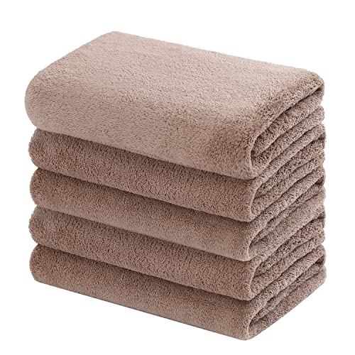 Oseamaid バスタオル 大判 5 枚セット マイクロファイバー タオル 吸水速乾抗菌防臭(コーヒー色)