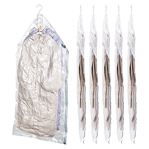 圧縮袋 吊るせる衣類圧縮袋 135*70cm 6枚入 ポンプ不要 カビ ダニ対策 防塵 防湿 コート洋服収納袋 大容量 360度回転 掃除機対応 省スペース 収納/引越し/衣替え/旅行用