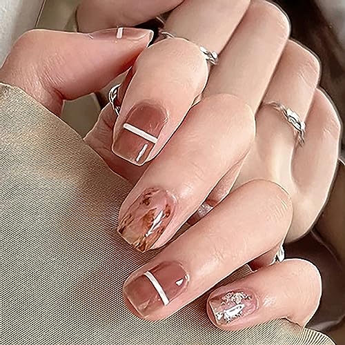 BHIDENAW ネイルチップ 24枚入 ネイルチップ ショート 春夏 ネイルチップ 人気 和風 かわいい シンプル おしゃれ 成人式 入学式 卒業式 結婚式 パーティー 日常生活に使用できます 花嫁ネイル 光沢 つけ爪 両面テープ ウッドスティック ネイルファイル付きのサムネイル