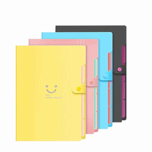 楽天TSJショップKritlife 4本セット ファイルケース A4 領収書 収納 ファイル 書類収納ボックス ファイルフォルダ 書類挟み 5分類 スナップ式 防水 持ち運び（ブラック 黄色 青色 ピンク）