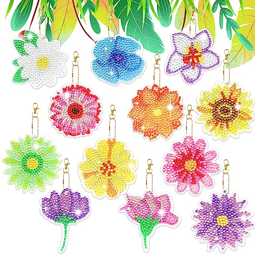 LUCKYBEE ダイヤモンドアート キット キーホルダー セット 12個セット 両面全貼り付け ビーズアート ダイヤモンドペインティング 5Dダイヤモンド塗装キット 手芸キット ハンドメイド 初心者 大人 子供用 人気 クラフト用品 手作りアート プレゼント