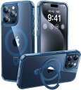 CASEKOO iPhone 15 Pro Max 用 ケース クリア 黄変防止 Magsafe対応 耐衝撃 MIL規格 滑り止め リング付き ストラップホール付き ワイヤレス充電 アイホン 15 プロマックス カバー スマホケース（ブルー）
