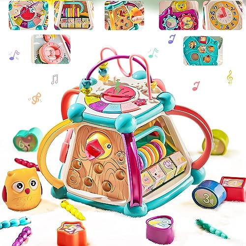 UQTOO ビーズコースター ルーピング 子供 赤ちゃんおもちゃ 多機能 はめこみ・形合わせ ボックス 知育玩具 早期開発 指先訓練 音楽おもちゃ 男の子 女の子 室内遊びア クティビティキューブ