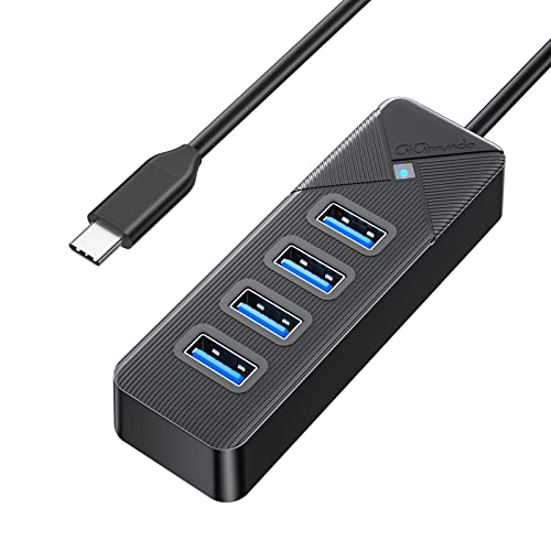 GiGimundo 4in1 USB ハブ USB3.0 4ポート USB HUB バスパワー 5Gbps高速転送 Type-C MacBook iPad Pro ChromeBook Pixel 他対応 スリム設計 軽量 テレワーク/リモート/在宅勤務/ゲームに最適 (Type C+USB3.0*4(黒))