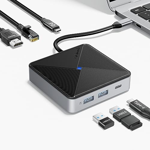 GiGimundo 6-in-1 USB C ハブ 5Gbps高速データ転送PD100W /HDMI(4K@60Hz)出力ポート/1000Mbps イーサネット/USB Aポート*2/ USB C ポートx1 Windows/Linux/Mac OS/Androidなどに対応 会議 ビジネス 在宅勤務