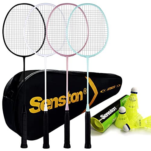 Senston バドミントンラケット 4パック バドミントンセット バドミントンバッグ1個 ラケット4個 ナイロンバドミントン6個