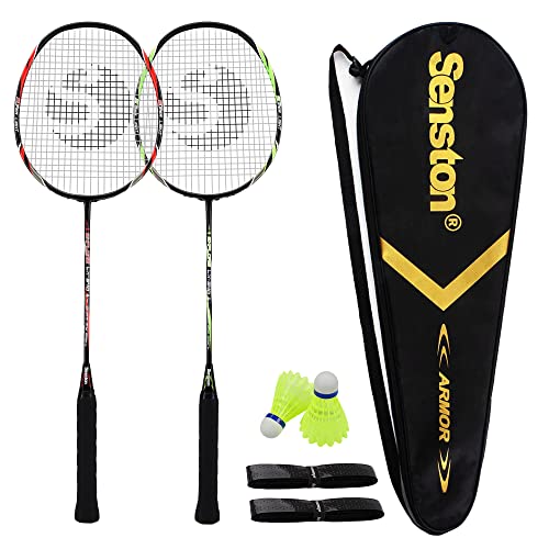 Senston 2本組みバドミントンラケットセットカーボンファイバーバドミントンラケット-1つのキャリングバッグが含まれています