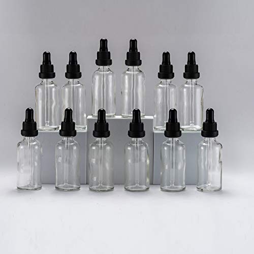 Yizhao遮光瓶スポイト50ml透明、アロマオイル保存容器 精油瓶 ガラススポイトボトル, 為に エッセンシャルオイル、精油小分け、マッサージ、フレグランス、アロマテラピー、実験室用-12本