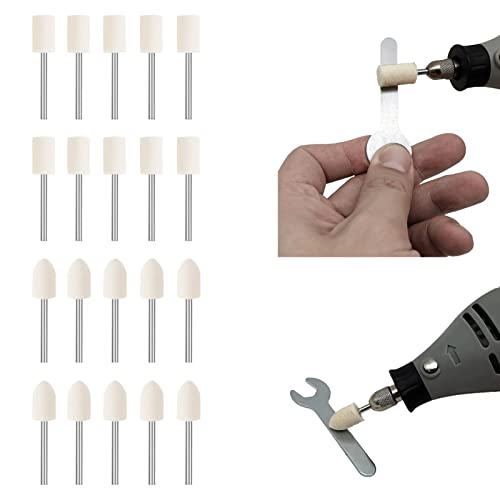 Coollooda 羊毛フェルトバフ 軸付き 研磨フェルト (20本セット) 軸付フェルト 研削ヘッド ミニルーター..