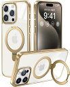【極々透明感!内蔵4in1スタンド】 CASEKOO iPhone15Pro用ケース クリア 縦横両対応 隠しリング MagSafe対応 米軍MIL衝撃吸収 高耐久性 レンズ&画面保護 極々透明感 フィット感 超強磁力 ワイヤレス充電 ラップホール付き 黄変防止 アイフォン15プロ用ケース(ゴールド)