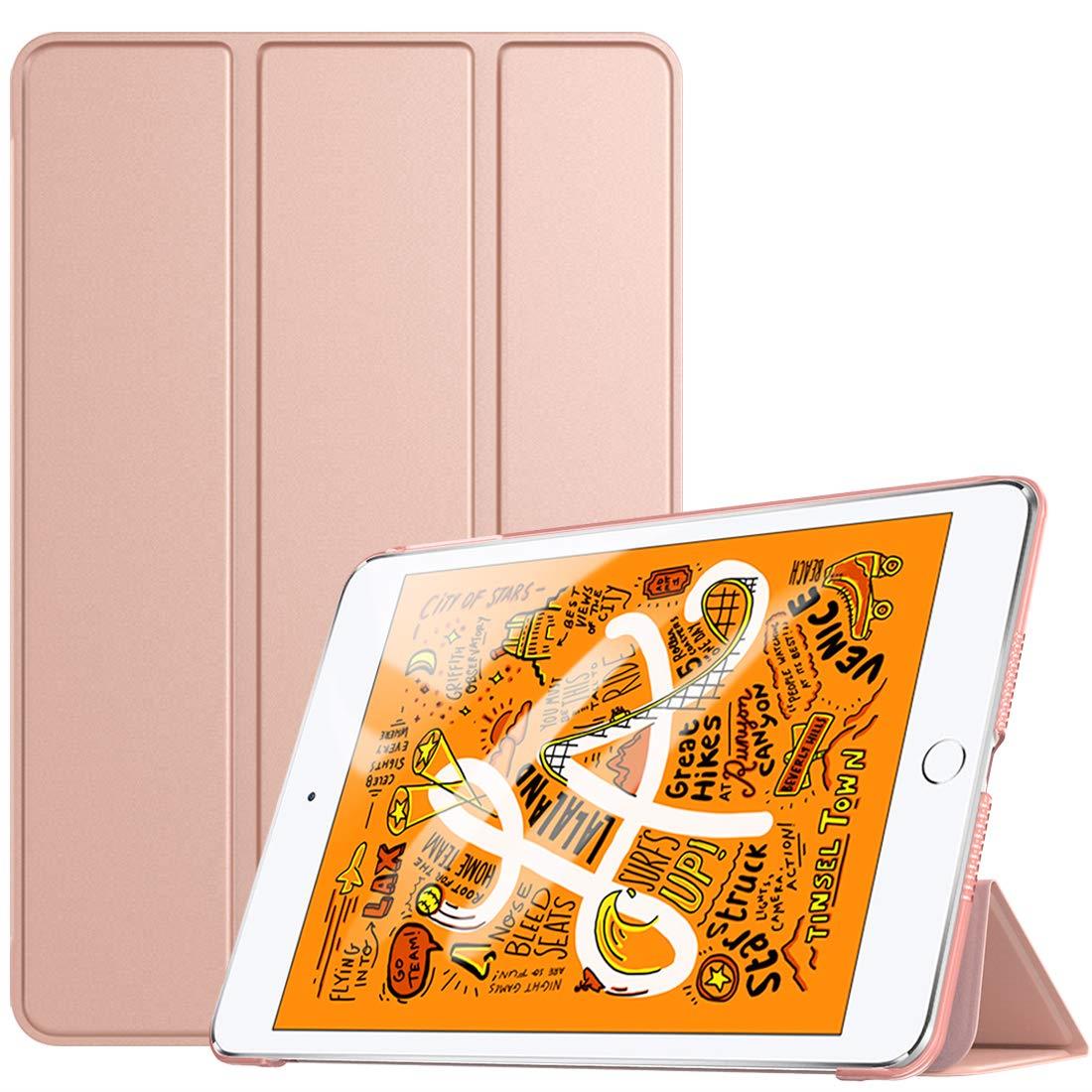 iPad mini5 ケース TiMOVO ipad mini 第5世代 ケース iPad Mini4 ケース 第5世代/第4世代 ipad mini 5 カバー 7.9インチ 適用 半透明 PC製 PUレーザー 三つ折り スタンド マグネット オートスリープ機能 耐衝撃 軽量 RoseGold