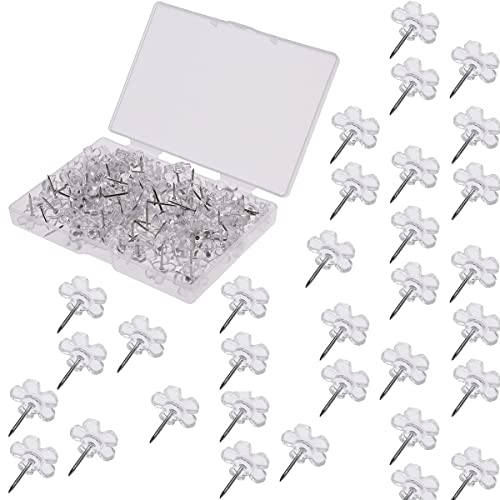 YOUOWO 画鋲 押しピン スパイ ク 透明ステープル 透明な花形画鋲100個パック 装飾用釘オフィス用品タグ..
