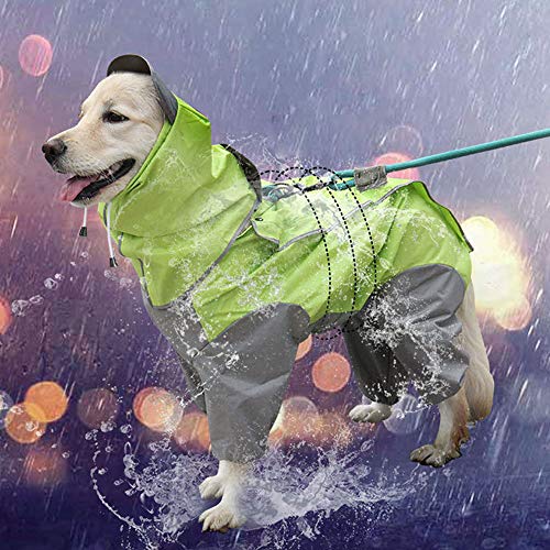 【完成防水・防雪・防塵】　犬全身カバーできる犬用レインコートです、帽子はマジックテープでとめていつでも外せるデザインです。素材はポリエステル防水生地で、防水で雨に濡れても素早く乾きますし、防雪や防塵、防風の効果もあります。【耐久性・実用性】　耐久性のあるポリエステル防水生地を使用した犬用レインコートなので、長く使えます。一年間通用で雨の日や雪の日も利用できます。首辺りにリード用の穴が空いてます、そして穴の上に防雨用の布も付いてるから、雨の日のお散歩にご心配なく。【着脱簡単で便利】　この犬用レインコートは背中開きの仕様で、ボタンとマジックテープでとめるから、着脱が簡単で便利です、愛犬も快適に着られます。【人?工学的デザイン】　お腹におっしこ用の三角形マーキングがあり、オス犬なら、はさみでマーキングを沿って切ってください、メスは犬により切らなくても大丈夫です。この犬用レインコートはおしりを包んでません、犬のウンコにもご心配なく。【小型・中型・大型犬適用サイズ】 12号：着丈32cm、バスト40cm、重さ3-4kg。 14号：着丈36cm、バスト45cm、重さ4-5.5kg； 16号：着丈40cm、バスト52cm、重さ5.5-7.5kg。 18号：着丈44cm、バスト58cm、重さ7.5-10kg； 20号：着丈53cm、バスト65cm、重さ10-14kg。 22号：着丈57cm、バスト68cm、重さ14-20kg； 24号：着丈62cm、バスト75cm、重さ20-25kg。 26号：着丈68cm、バスト84cm、重さ25-30kg； 28号：着丈72cm、バスト88cm、重さ30-37.5kg。 24号：着丈75cm、バスト102cm、重さ37.5-42.5kg。 注意：ご購入の際に必ず愛犬の各サイズを測ってから、ご購入ください。若干の誤差がある場合や表記サイズと異なるもございますので予めご承知ください