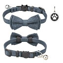 猫 首輪 ネコ 猫用 首輪 子犬 迷子札付き リボン付き 鈴付き セーフティバックル 可愛い 調整可能 軽量 ペット首輪 布 シンプル 4色 1個入り/2個セッ...