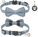 猫 首輪 ネコ 猫用 首輪 子犬 迷子札付き リボン付き 鈴付き セーフティバックル 可愛い 調整可能 軽量 ペット首輪 布 シンプル 4色 1個入り (ライト...