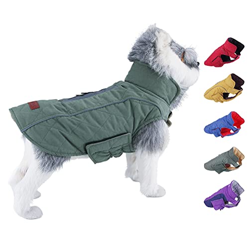 犬の温暖と快適に保つ-内側のソフトて厚いパッド入りが暖かさと快適感を提供して、優れた腹カバーは犬の腹を風、雪と他の要素から守ります。この軽量犬ジャケットは、犬の活動を制限しません。リバーシブル犬コート-用途が広くスタイリッシュの三層犬服、片面は暖かく柔らかいスプライス生地で、もう片面は防水防風のポリエステル材料で、さまざまの天気によって着用の側面を選択しますカスタムフィットに合わせて調整可能-腹の下の伸縮性あるフック＆ループファスナーの組み合わせが簡単に着脱、背の上の長い防水ジッパーはあらゆる種類のハーネスが便利に着用して、もふもふな友達に快適感を提供する犬冬コート。安全な犬ベスト-良い反射パイピングが暗闇中での視認性が向あがる。日常の散歩、夜ランニング、ハイキング、ハンティング、戸外アドベンチャーなどの活動に最適です。優先的に胸囲で選択し
