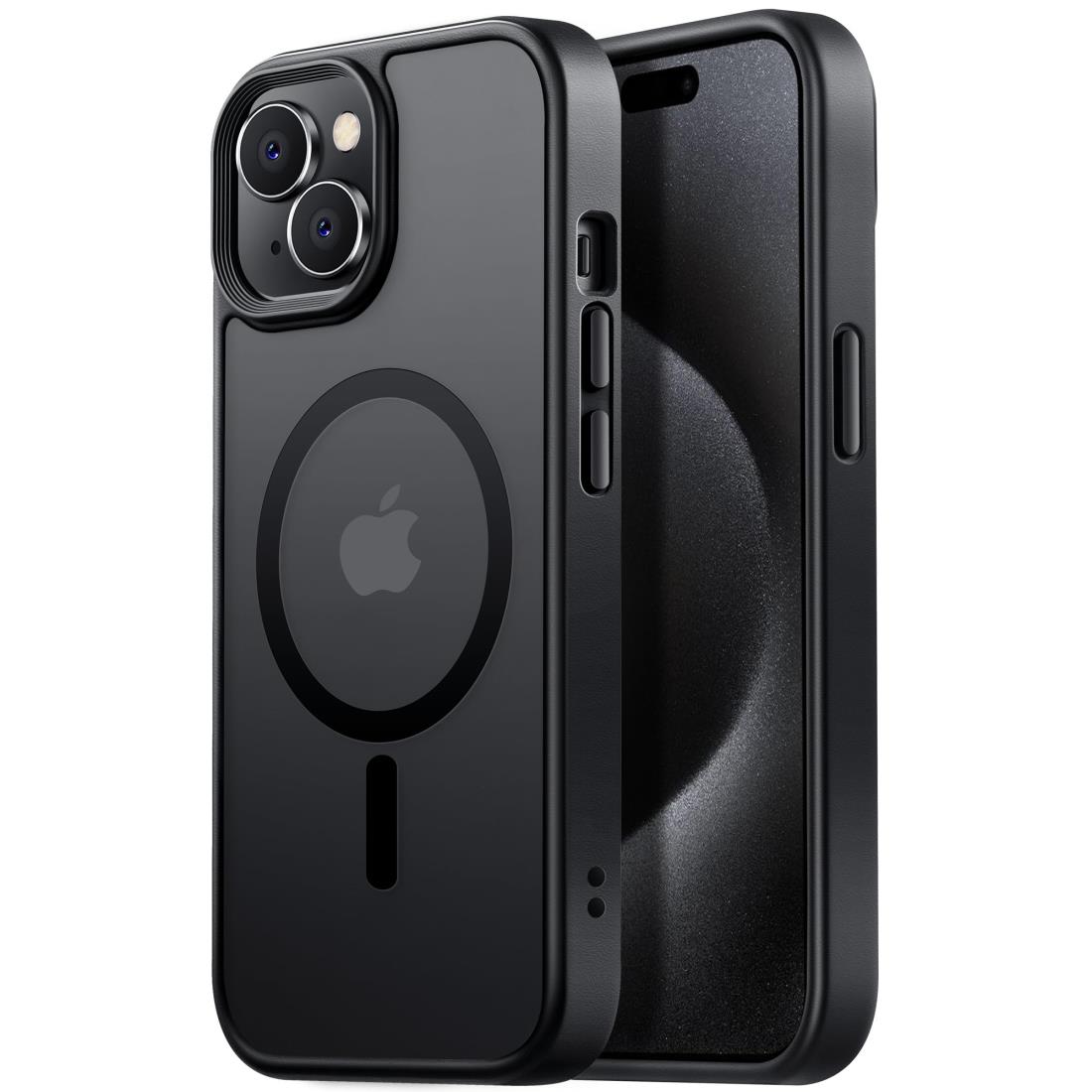 【米軍規格・MagSafe対応】Gtsoho iPhone 15 ケース 用 ケース 半透明 マグネット搭載 ワイヤレス充電 耐衝撃 耐久性 全面保護 黄ばみなし ストラップホール付き イフォン 15 用 カバー マグセーフ対応 ブラック