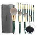 【緑姫シリーズ】ROWNYEON メイクブラシ セット 13本 化粧ブラシセット メイクブラシクリーナー スポンジ付き 高級 繊維毛 化粧筆 柔らかい 粉含み力抜群 メイクアップブラシ 化粧ポーチ付き 描きやすい 持ち運び 敏感肌適用 初心者 プレゼント