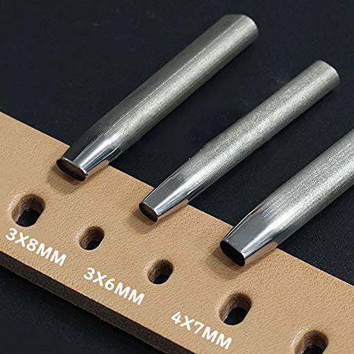 穴あけ ポンチ 楕円 ポンチ レザークラフト ポンチ パンチ 楕円 形 DIY 工具 穴あけ 道具 3本 セット3x6mm 3x8mm 4x7mm