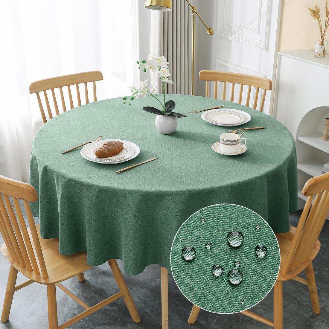 AooHome テーブルクロス クリスマス グレーン 丸 撥水 汚れ防止 円形 おしゃれ シンプル テーブルカバー リネン類 耐熱 速乾 丸洗い お手入れ簡単 業務用・家庭用 直径150cm