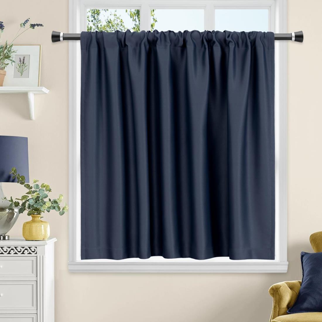 AooHome 遮光カフェカーテン 小窓用 1級遮光 遮熱 断熱 丈80cm 目隠し 無地 UVカット 防寒 保温 省エネ 洗える 間仕切り 高級布製 厚手 キッチン トレイ 子供部屋 廊下 1枚入 ネイビー