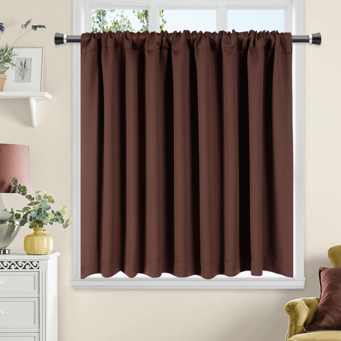 AooHome 遮光カーテン 小窓用 カフェカーテン 70cm丈 遮熱 断熱 1級遮光 ブラウン高密度布製 目隠し 無地 UVカット 防寒 保温 省エネ 洗える 間仕切り 厚手 キッチン 浴室 トレイ 子供部屋 廊下 1枚入