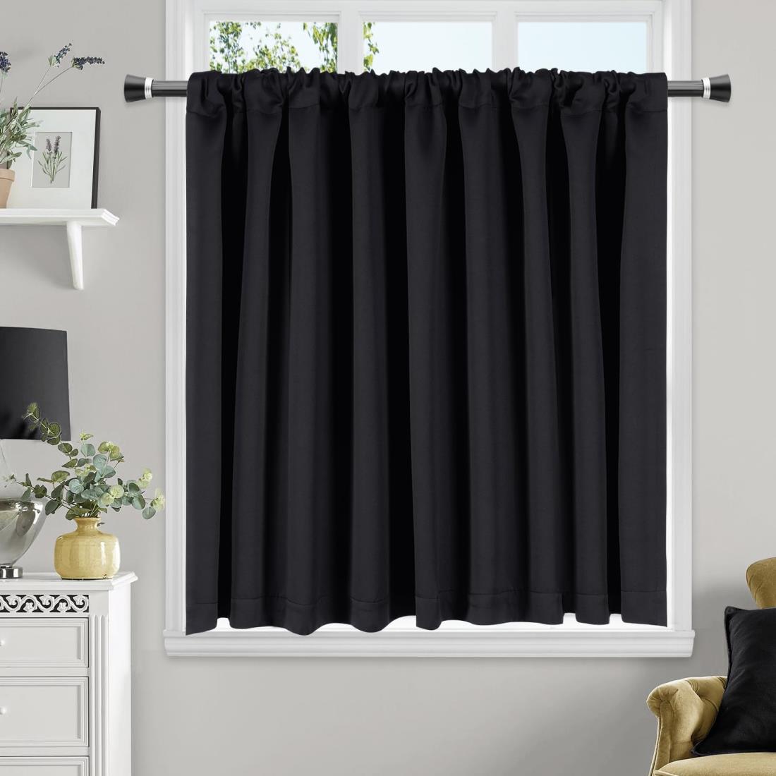 AooHome 遮光 カフェカーテン 小窓用 90cm丈 遮熱 断熱 1級遮光 ブラック 高密度布製 目隠し 無地 UVカット 防寒 保温 省エネ 洗える 間仕切り 厚手 キッチン 浴室 トレイ 子供部屋 廊下 1枚入