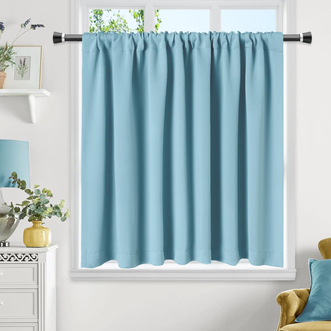 AooHome 遮光 カフェカーテン 小窓用 50cm丈 遮熱 断熱 1級遮光 スカイブルー高密度布製 目隠し 無地 UVカット 防寒 保温 省エネ 洗える 間仕切り 厚手 キッチン 浴室 トレイ 子供部屋 廊下 1枚入