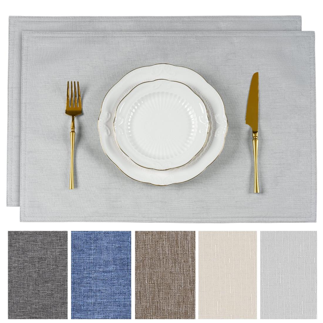 AooHome ランチョンマット 撥水 綿痲類 30x45cm 二層生地 両面使える 無地 和風 断熱 滑り止め おしゃれ 布製 給食 食事マット お手入れ簡単 家庭用 キッチン レストラン 2枚 グレー