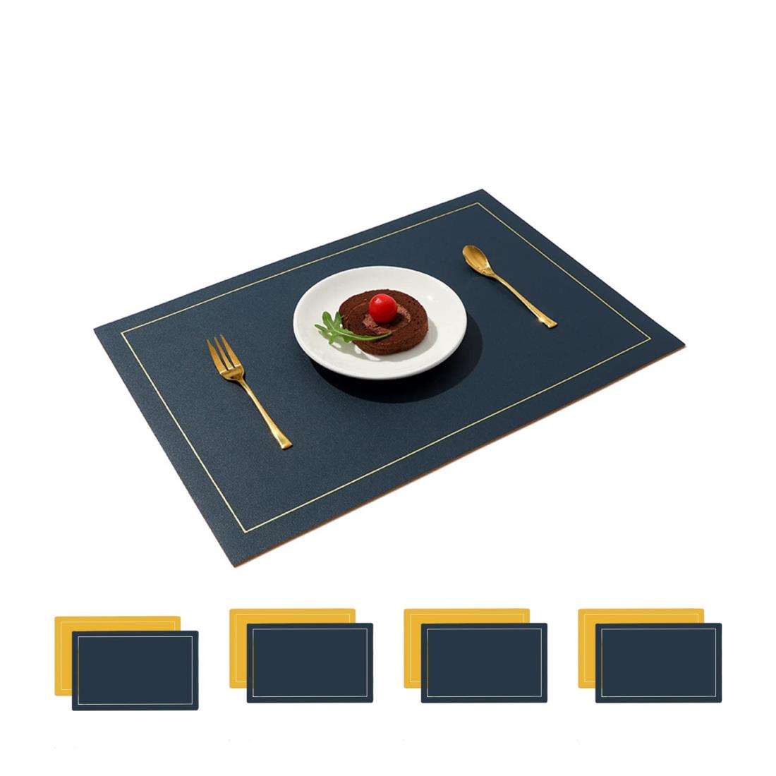 [Senteria]ランチョンマット キッチンマット おしゃれ 無地 PUレーザ 北欧 両面 方型 防水 滑り止め 汚れ防止 断熱 保護 お手入れ簡単 拭き取り可能 調理台 食卓 4枚セット「45*30cm」(イエロー×ブルー)