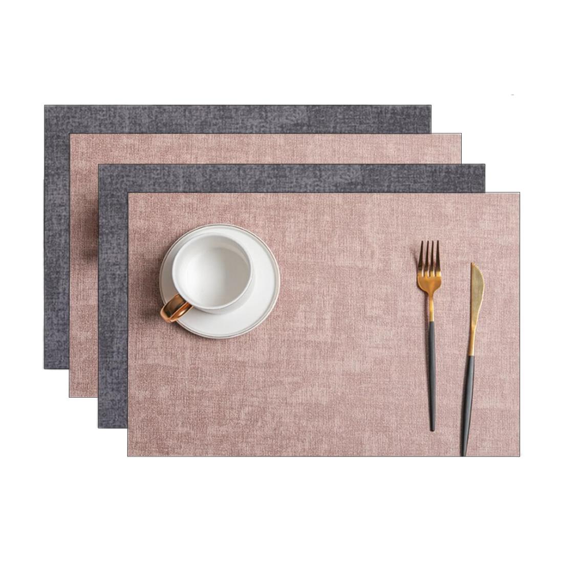 [Senteria] ランチョンマット テーブルマット 4枚セット 高質PUレザー おしゃれ 北欧 四角 方型 両面 防水 滑り止め 汚れ防止 断熱 保護 お手入れ簡単 拭き取り可能 食卓飾り 雰囲気 調理台 食卓 家庭用「43*30cm」（ピンクxブラック）