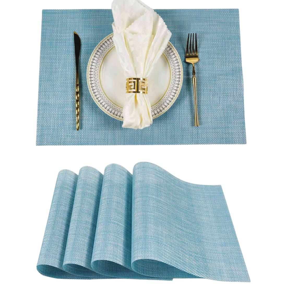 [Senteria] ランチョンマット テーブルマット 4枚セット PVC ビニール おしゃれ 北欧 四角 方型 防水 滑り止め 汚れ防止 断熱 保護 お手入れ簡単 拭き取り可能 食卓飾り 雰囲気 調理台 食卓 家庭用「45*30cm」ブルー