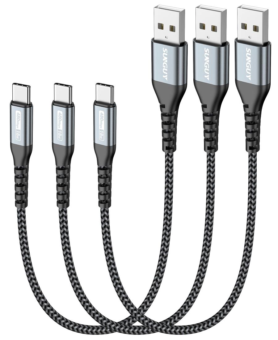 SUNGUY USB C ケーブル 0.3M 【3本セット】 QC3.0最大18W急速充電 タイプc ケーブル 30cm 短い type c ケーブル USB2.0データ転送 ナイロン編み 高耐久性 iPhone16 シリーズ/Galaxy S24 ultra/iPad Pro/iPad air 5 /Xperiaその他USB-C機器対応 グレー